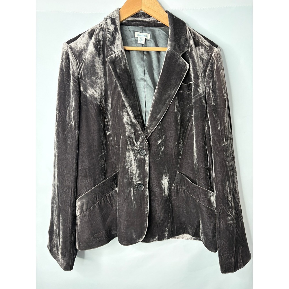 Sundance Velvet Blazer Sz 12P Gray Silk Blend Notched Lapel Boho Ethereal Jacket